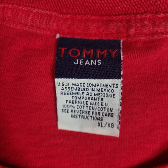 Tommy Jeans T-Shirt Mens‎ XL Red Hilfiger Spell Out Tee Short Sleeve - Picture 3 of 10